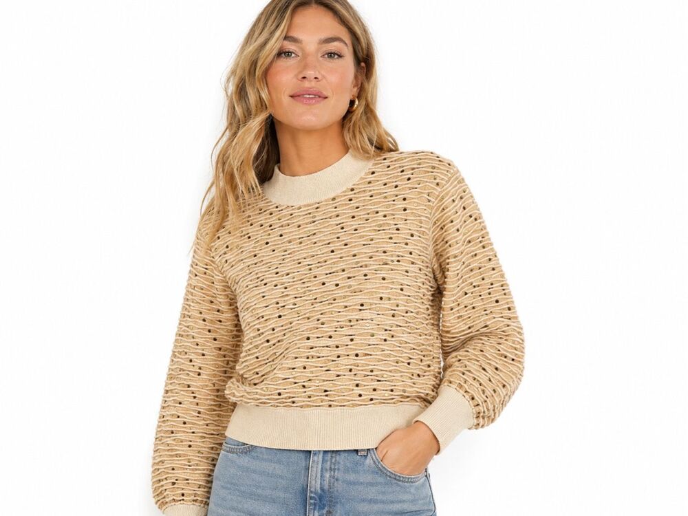 St. John Sport Marie Gray Vintage Gold Metallic Sequin Knit Sweater Women’s M